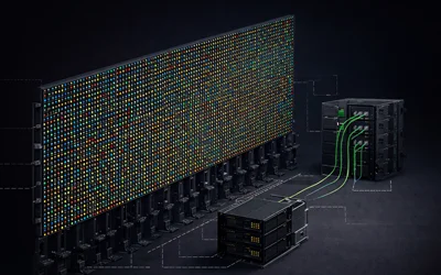 Large LED video wall display installed in an indoor venue for events and presentations