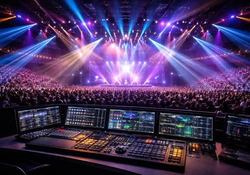 Architectural and performance lighting systems installed in a venue environment to enhance visibility and atmosphere.