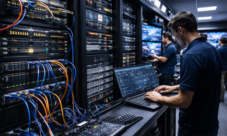 audio video control systems rack installation for large venue integration project