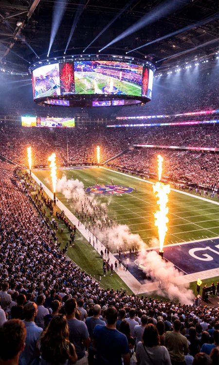 Sports stadium lighting system during pre-game presentation