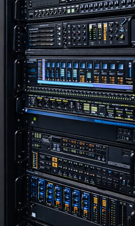 Broadcast equipment racks with structured signal infrastructure equipment racks with broadcast hardware cabling and signal distribution systems