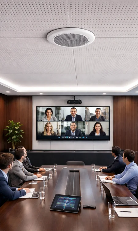 ceiling mounted microphones in corporate meeting space