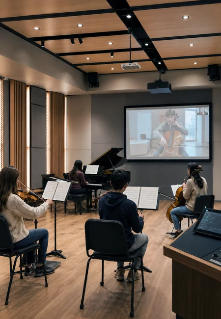 Music Education Studio AV Systems Music education studio with projection and audio systems supporting rehearsal and instruction.