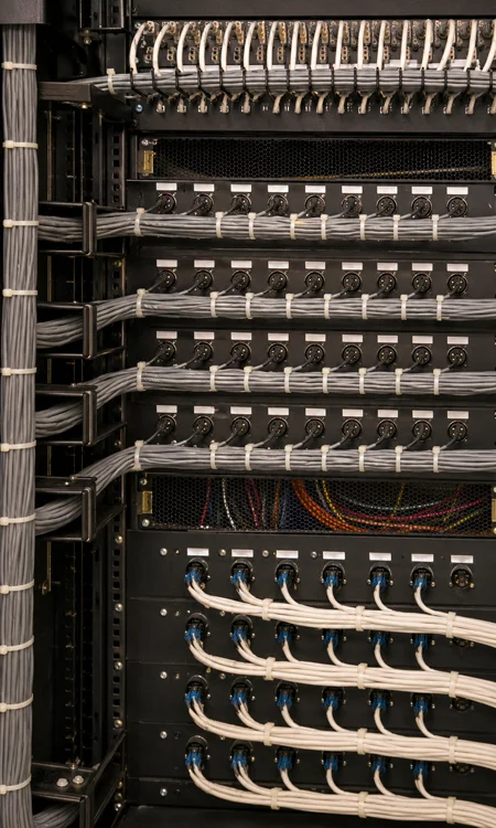 Legacy AV Cable Management at Beau Rivage Organized legacy AV cable management inside a Beau Rivage resort casino equipment rack
