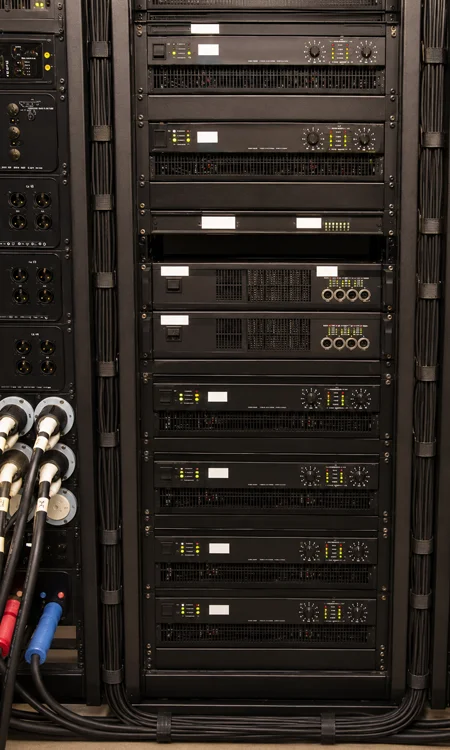 Legacy AV Rack Integration at Beau Rivage Organized legacy AV equipment rack for Beau Rivage resort casino audio and video systems